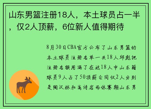 山东男篮注册18人，本土球员占一半，仅2人顶薪，6位新人值得期待